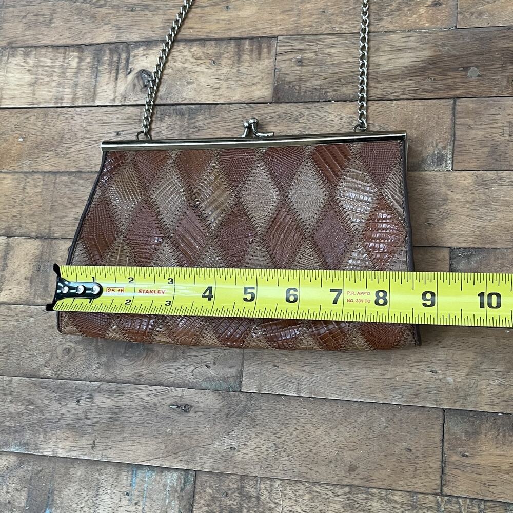 Vintage Clutch Handbag Kiss Lock Genuine Teju Lizard Skin Leather Patchwork - Picture 3 of 11